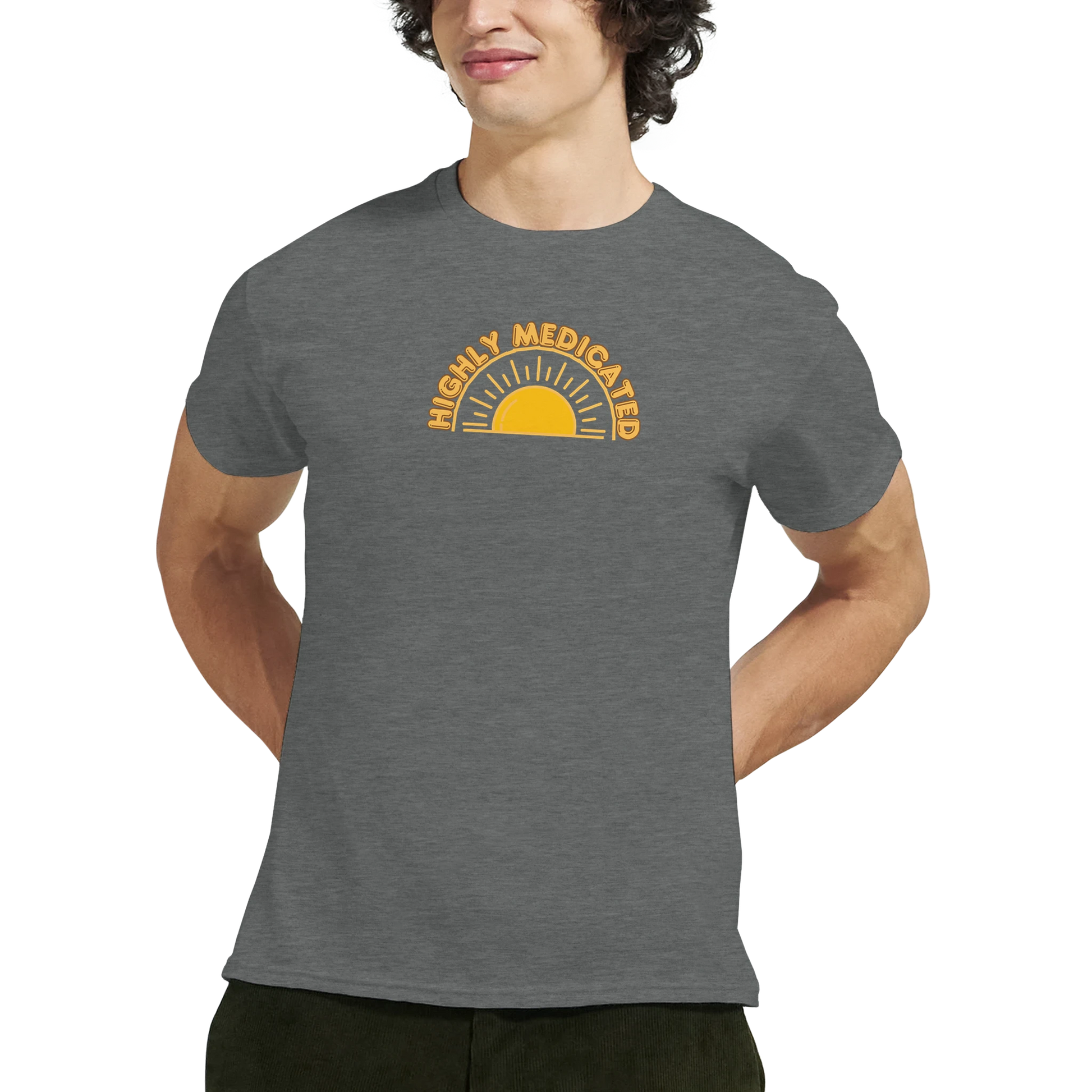 Unisex Highly Medicated hoodie, sweatshirt and t-shirt in blue, red, green, grey, black, brown, white, and beige – Serif & Co slogan clothing