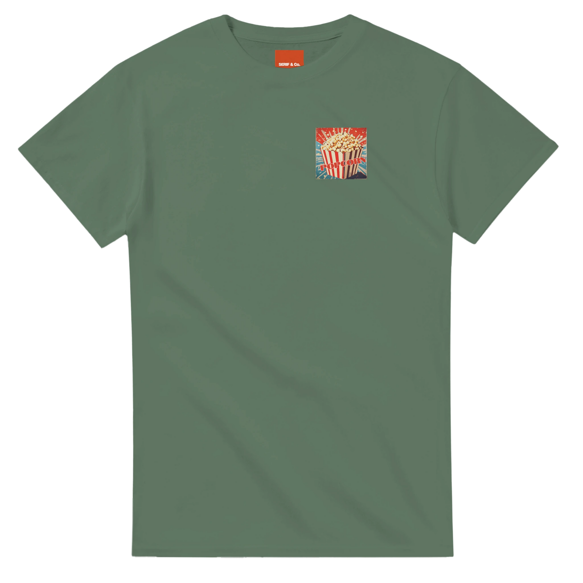 Unisex , retro, Popcorn hoodie, sweatshirt and t-shirt in blue, red, green, grey, black, brown, white, and beige – Serif & Co retro foodie clothing