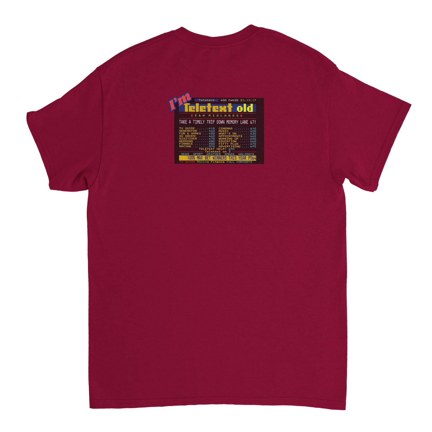 Unisex I;m Teletext Old hoodie, sweatshirt and t-shirt in blue, red, green, grey, black, brown, white, and beige – Serif & Co retro nostalgia clothing