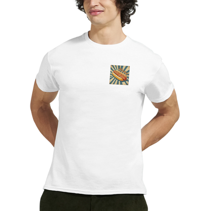 Unisex, retro, vintage style Hotdog hoodie, sweatshirt and t-shirt in blue, red, green, grey, black, brown, white, and beige – Serif & Co foodie clothing