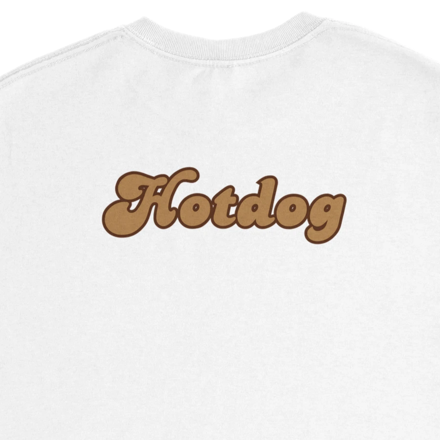 Unisex, retro, vintage style Hotdog hoodie, sweatshirt and t-shirt in blue, red, green, grey, black, brown, white, and beige – Serif & Co foodie clothing