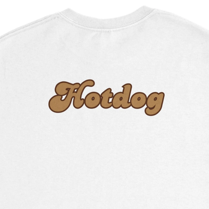 Unisex, retro, vintage style Hotdog hoodie, sweatshirt and t-shirt in blue, red, green, grey, black, brown, white, and beige – Serif & Co foodie clothing