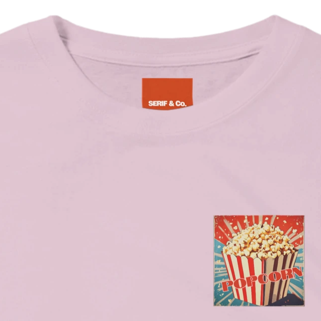 Unisex , retro, Popcorn hoodie, sweatshirt and t-shirt in blue, red, green, grey, black, brown, white, and beige – Serif & Co retro foodie clothing