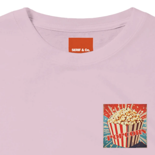 Unisex , retro, Popcorn hoodie, sweatshirt and t-shirt in blue, red, green, grey, black, brown, white, and beige – Serif & Co retro foodie clothing