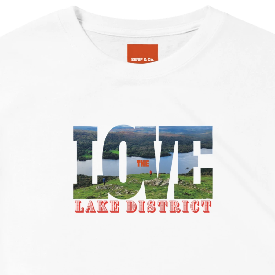 Unisex Love the Lake District hoodie, sweatshirt and t-shirt in blue, red, green, grey, black, brown, white, and beige – Serif & Co Lake District clothing
