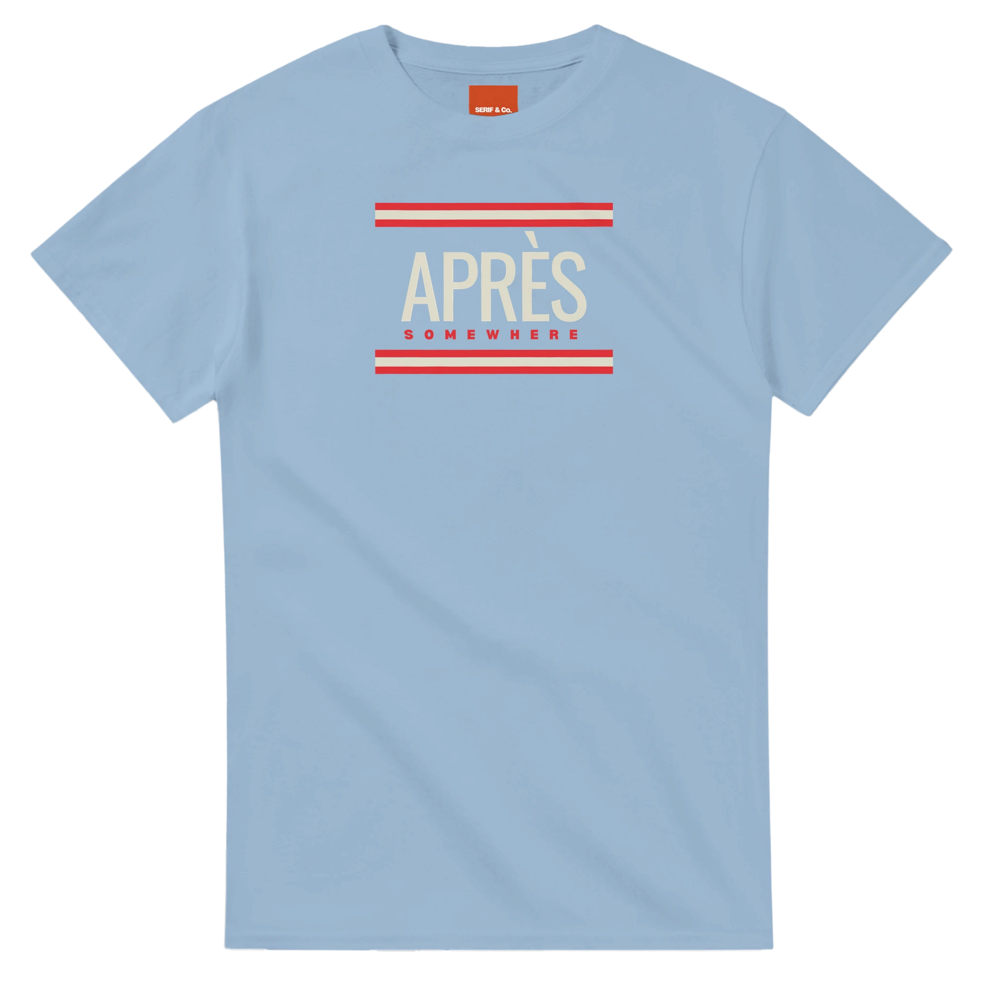 Unisex Après Somewhere hoodie, sweatshirt and t-shirt in blue, red, green, grey, black, brown, white, and beige – Serif & Co après ski clothing