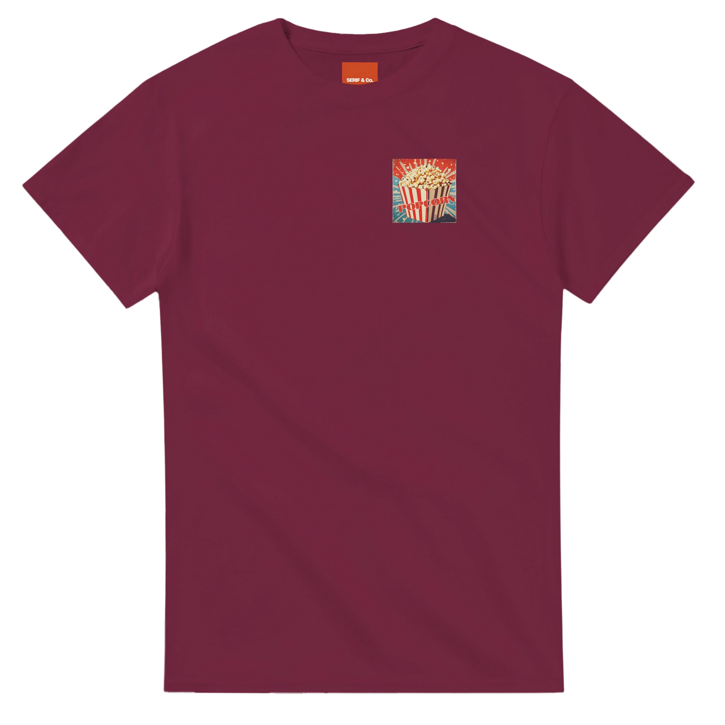 Unisex , retro, Popcorn hoodie, sweatshirt and t-shirt in blue, red, green, grey, black, brown, white, and beige – Serif & Co retro foodie clothing